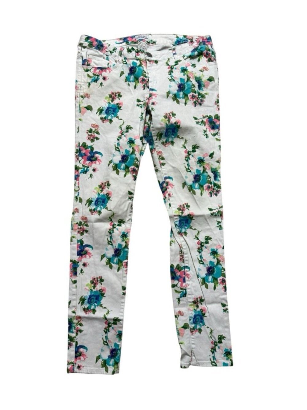 Aeropostale Ashley Ultra Skinny Floral Jeans Womens 13/14 White Stretch
